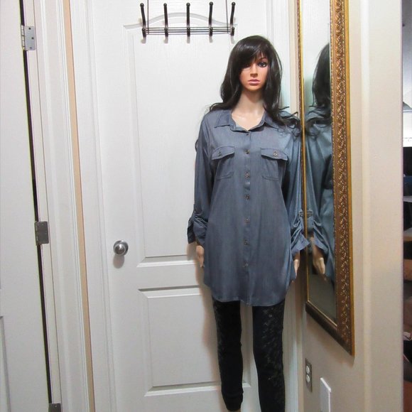 Ladies Long Sleeve Blouse - Blue Jean look SIZE 2X - Picture 2 of 9